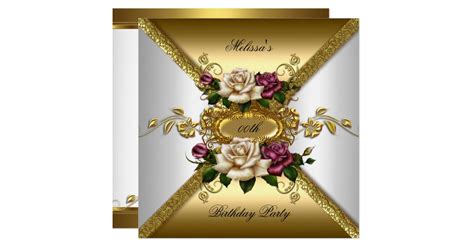 Elegant Roses Pink White Gold Birthday Party 2 Invitation