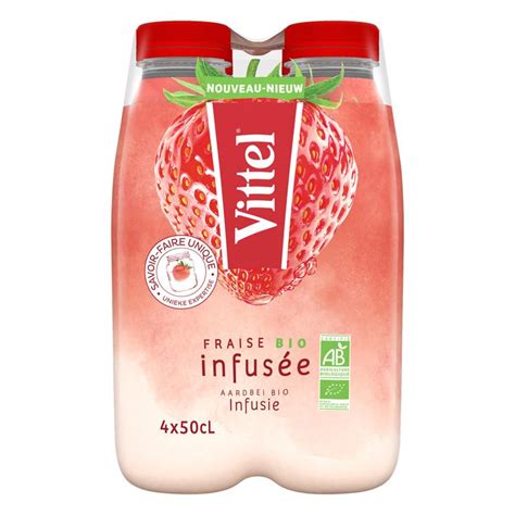 Eau minérale naturelle infusée fraise bio VITTEL le pack de 4