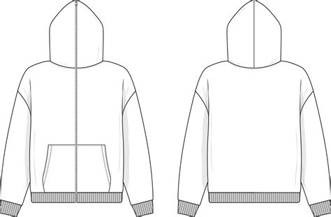 Full zip hoodie sweatshirt flat technical drawing illustration mock-up ...