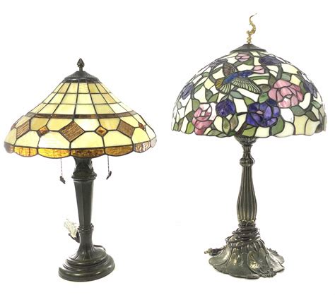 Lot 2 Slag Glass Shade Table Lamps