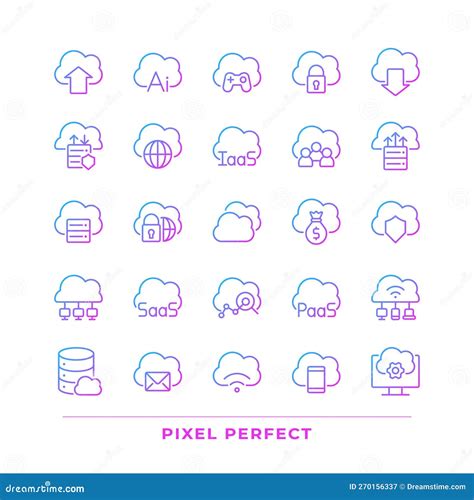 Cloud Computing Pixel Perfect Gradient Linear Vector Icons Set Stock