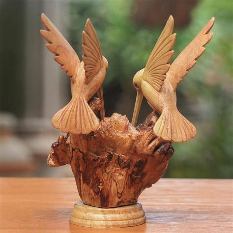 UNICEF Market Hand Carved Jempinis Wood Hummingbird Sculpture From