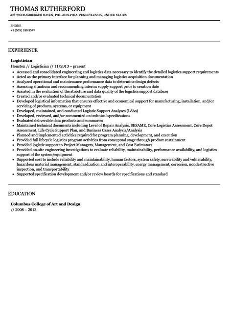 Logistician Resume Sample | Velvet Jobs