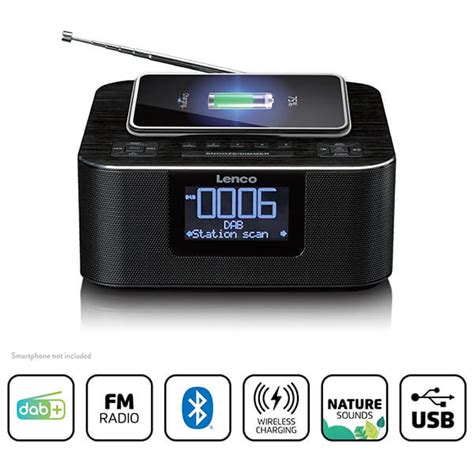 Lenco Cr 650bk Dab Fm Clock Radio With Bluetooth And Wireless Charging Black Radios Per