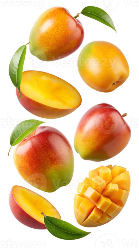 Floating Ripe Mangoes With Green Leaves Isolated Transparent 49093841 Png