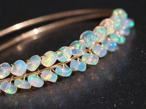 Solid Gold 14k Ethiopian Opal Threader Open Hoop Earrings Valltasy