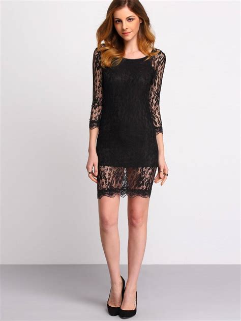 Sheer Lace Bodycon Black Dressfor Women Romwe