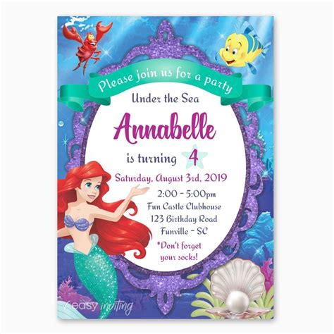 Party Invitations, Mermaid Party Invitations, Little Mermaid Birthday ...