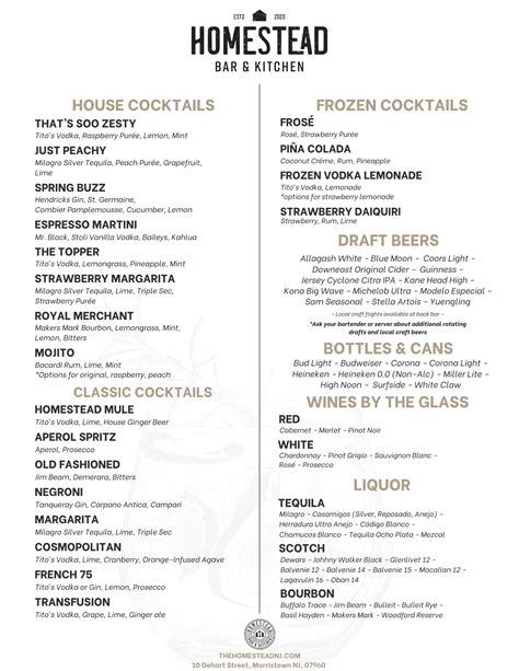 The Homestead — Drinks