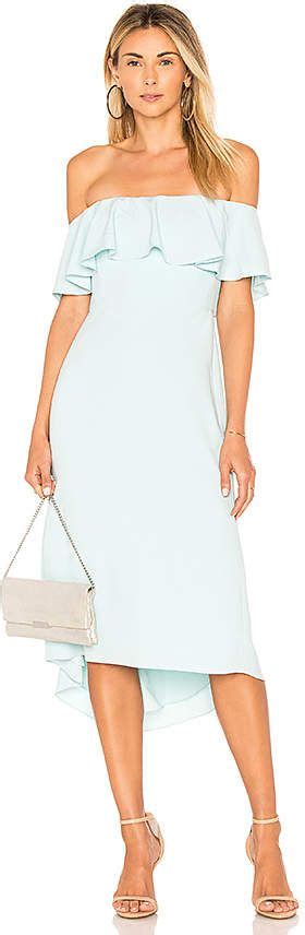 Halston Heritage Off Shoulder Flounce Detail Dress Halston Heritage