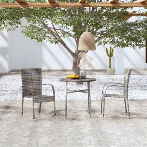 VidaXL 3 Piece Patio Dining Set Poly Rattan Gray 17 7 X17 7 X17 7