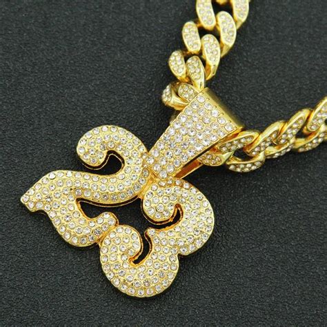 Necklace Iced Out Cuban Chain Pendant With Bling Diamond And