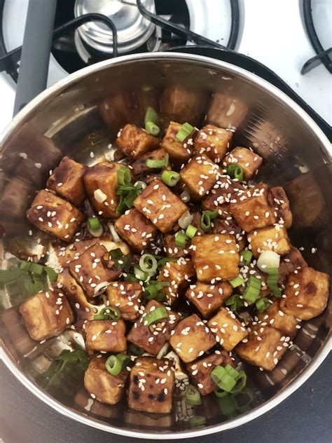 Pan Fried Sesame Garlic Ginger Tofu R Veganrecipes