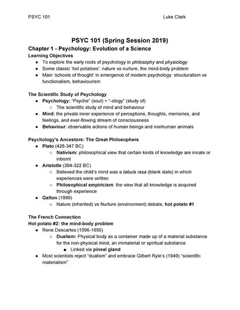 UBC PSYC 101 File Lecture Notes All PSYC 101 Spring Session 2019