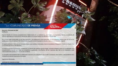 Expreso Brasilia lamenta muerte de conductor y tres personas más en