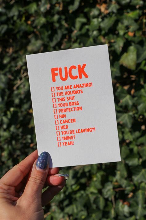 Risograph FUCK Multiple Choice Card With Text In Neon Vibrant Colors Like Fuck Cancer Fuck You