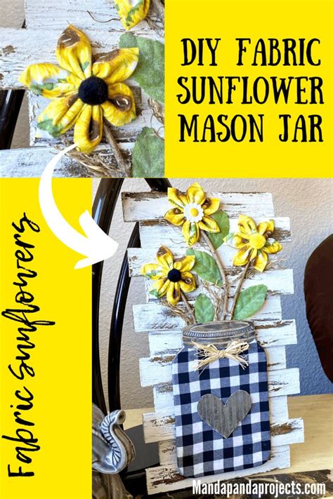 The Sunflower Mason Jar Is Made Out Of Wood Planks And Has Flowers In It