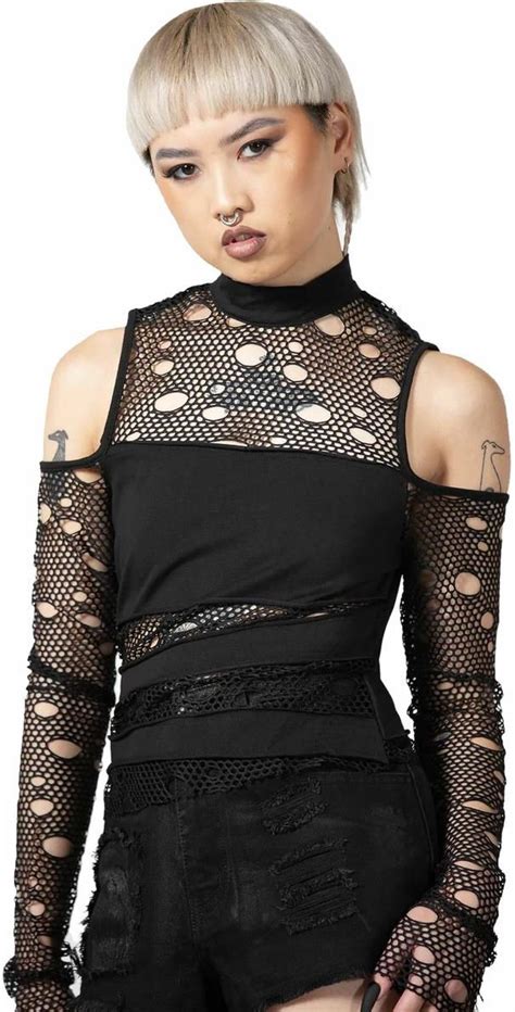 Koszulka Damska Z D Ugim R Kawem Top Killstar Burn Out Fishnet Crop