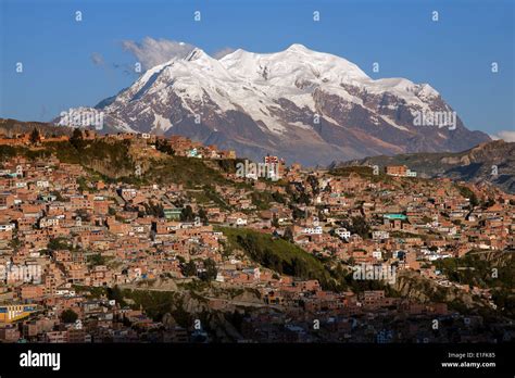Mount Illimani 6462mts And La Paz Suburbs Bolivia Stock Photo Alamy