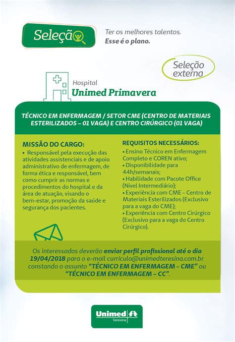 Emprego Para T Cnico A De Enfermagem No Hospital Unimed Em Teresina