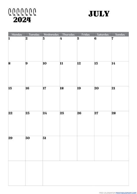 July 2024 Calendar Pdf Free To Download Printablesmart