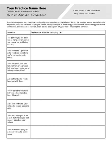 How To Say No Worksheet Pdf