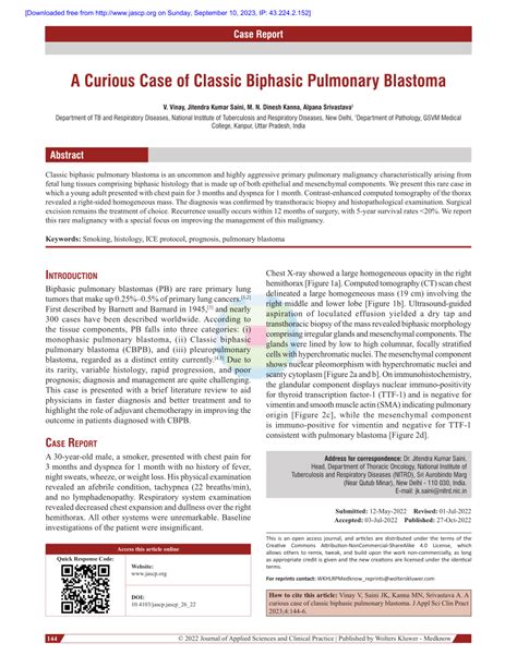 PDF A Curious Case Of Classic Biphasic Pulmonary Blastoma