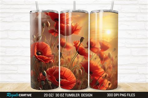 D Red Poppies Flower Sunse Tumbler Wrap Graphic By Regulrcrative