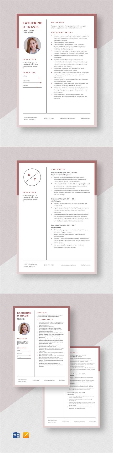 Free Expressive Therapist Resume Template - Word, Apple Pages ...