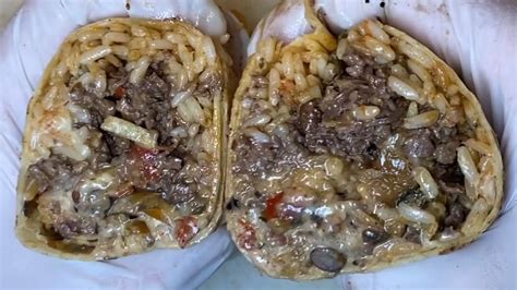 Loaded Burrito With Steak Cheese Rice Beans And Potato Sticks 😍🌯🥩🧀