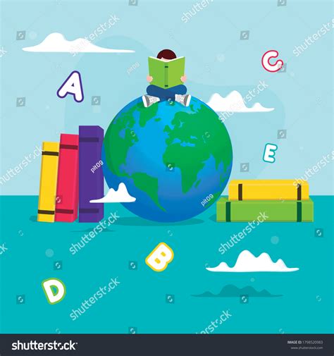 Literacy Vector Boy Reading Book Sitting Stock Vector Royalty Free 1798520983 Shutterstock