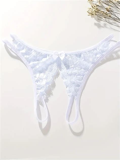 Floral Lace Mesh Thongs Sheer Open Crotch Bow Tie Panties Temu Kuwait