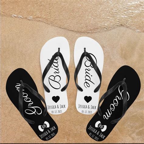 Personalized Beach Wedding Flip Flops Custom Groom Bride Etsy Wedding Flip Flops Beach