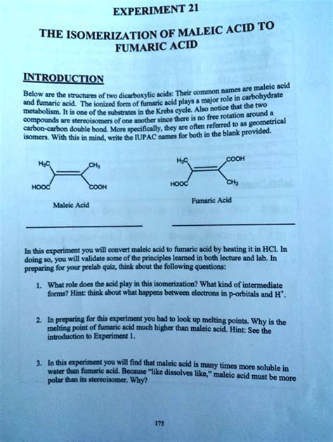 Experiment 21 The Isomerization Of Maleic Acid To Fumaric Acid