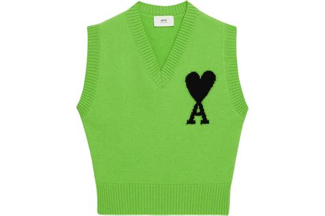Ami Paris Ami de Coeur Merino Wool Sleeveless Sweater Green/Black ...