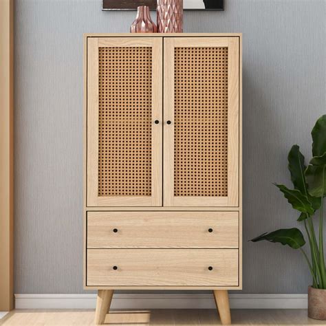 KOMHTOM Commode En Rotin Avec 2 Portes Et 2 Tiroirs Armoire De