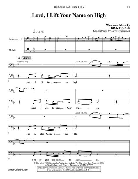 Lord I Lift Your Name On High Trombone Sheet Music Pdf Rick Founds