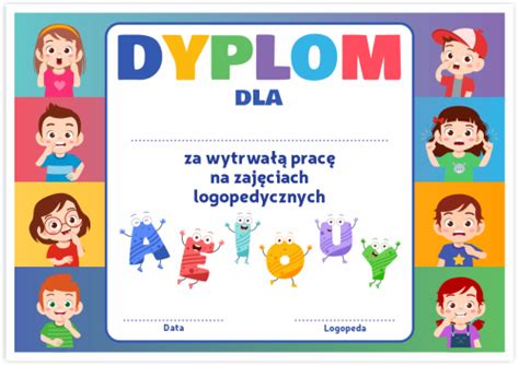 Dyplom Logopedyczny Uniwersalny wzór 5 SzkolneNaklejki pl