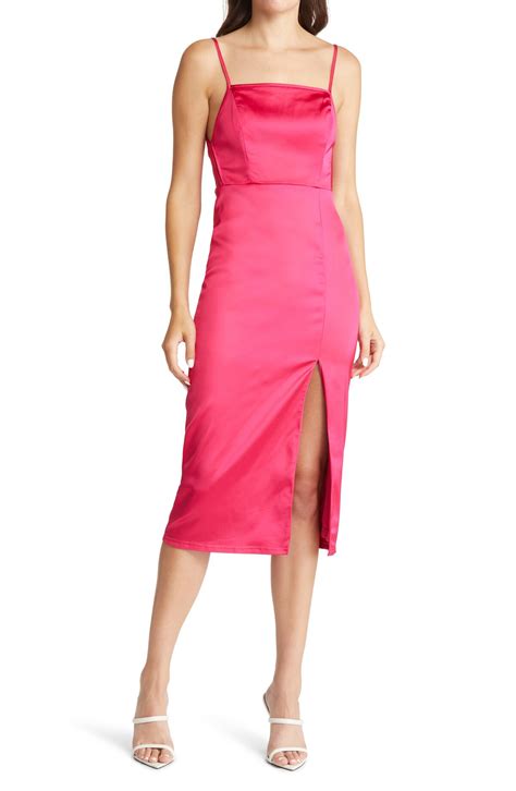 Buy Lulus Hold Your Hand Satin Midi Cocktail Dress Berry Pink At 50