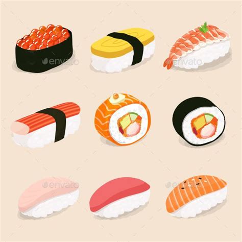 Sushi Vector Japanese Food Illustration Sushi Drawing Cute Food Art