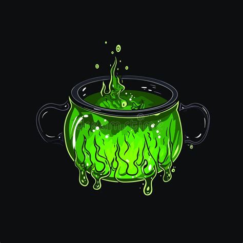 Witch Cauldron With Bubbling Liquid Magic Potion Symbol Of Witchcraft Dark Boiling Cauldron