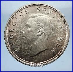 1950 SOUTH AFRICA Large Silver 5 Shillings Coin GEORGE VI SPRINGBOK