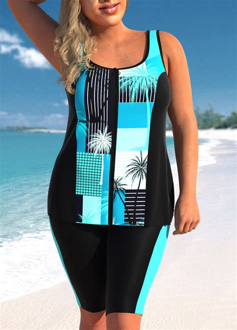 Rotita Plus Size Mid Waisted Patchwork Tankini Set Rotita Usd