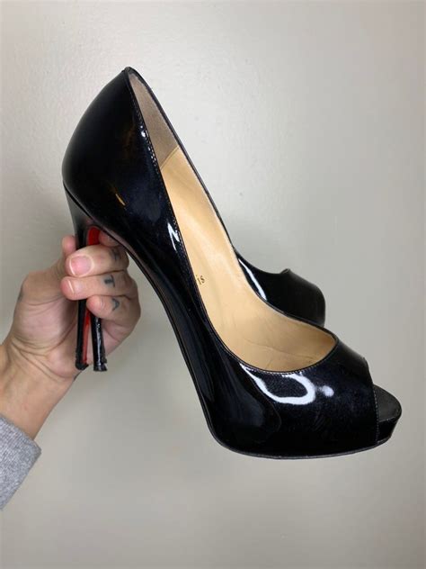 Christian Louboutin Red Bottom Peep Toe Heels Scuff On Back Of Left