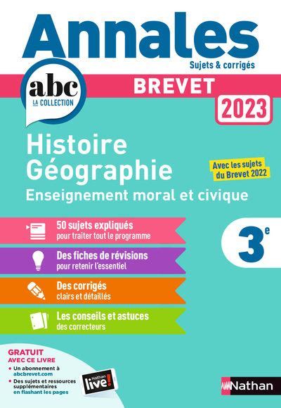 Annales Brevet 2023 Histoire Géographie Enseignement Moral et Civique