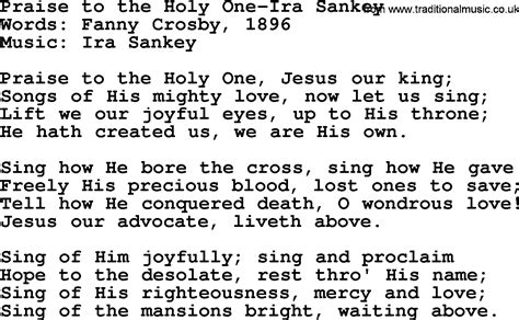 Praise To The Holy One Ira Sankeytxt By Ira Sankey Christian Hymn Lyrics