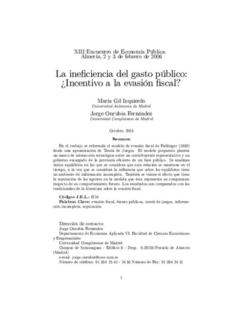 Pdf La Ineficiencia Del Gasto Público ¿incentivo A La Evasión Social