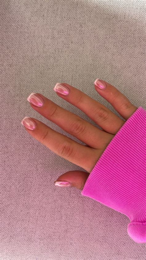 Chrome French Tip Nails Pink Tip Nails Summery Nails French Tip