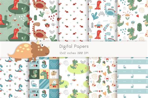 Dinosaur Digital Paper Pack Dino Patterns 1805982