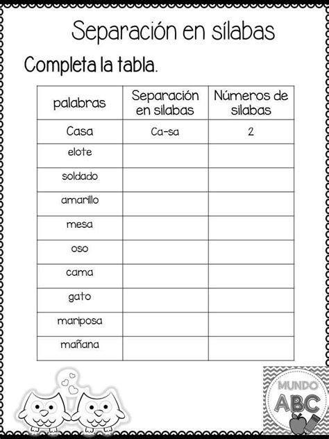 Ejercicios Para Separar Sílabas Material Para 0b7